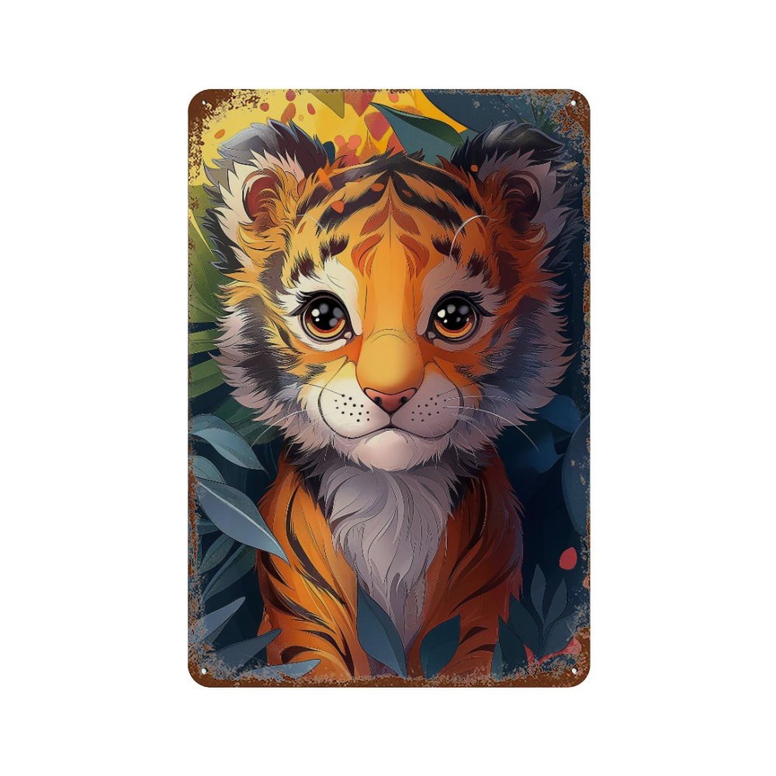 Tiger Cub Jungle Adventure Weathered Tin Sign 11.8"x7.9", for Basement, Hobby Room And Garage Decor, Rustic Home Decor
