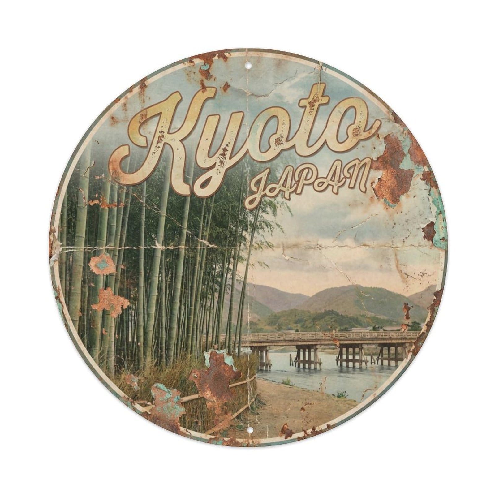 Vintage Travel Kyoto Japan Panorama Vintage Metal Tin Sign Plaque Wall Decor for Cafe, Club Bar, Office, Garden Metal Poster 8x8Inch
