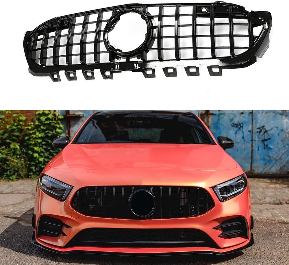 Front GT R Style Grille Grill For Mercedes A-Class W177 A200 A250 A35 AMG 2019-2022 (Black)