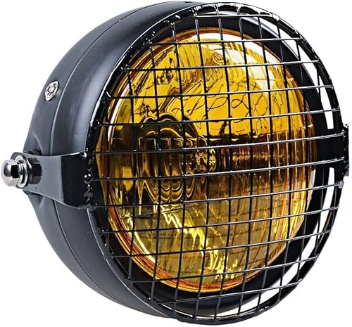 Miniatura 2 de Faro universal para motocicleta de 6 12 pulgadas, color ámbar, cubierta de malla, parrilla Cafe Racer Bobber