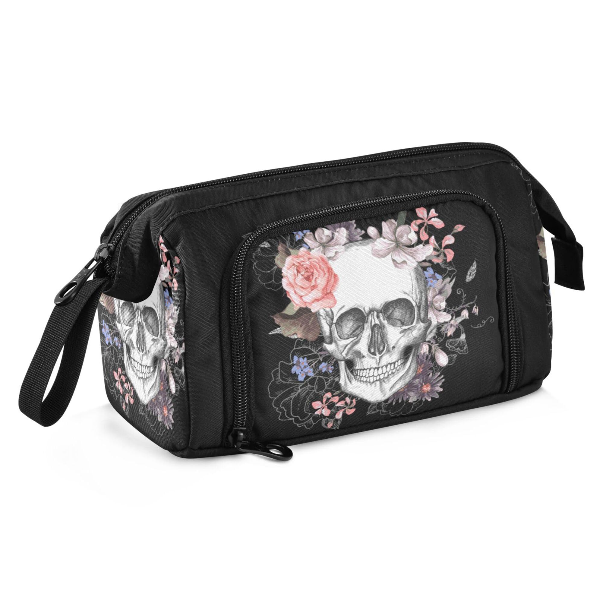 Fisyme Flower Skull Pencil Case Large Capacity Pencil Pouch Pen Bags Box Big Makeup Pencil Case Organizer, A02B24034