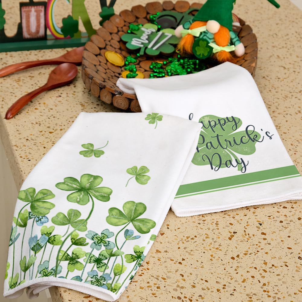 ARKENY Juego de 2 toallas de cocina con rayas verdes para el día de San Patricio, decoración del hogar, paño de secado de barra ultra absorbente, 18 x 26 pulgadas