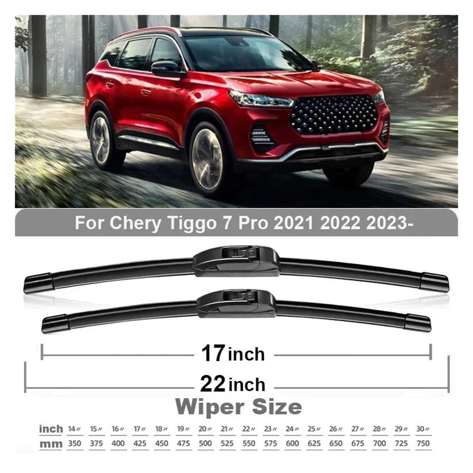 zestaw wycieraczek samochodowych Pasuje do Chery Tiggo 7 Pro 2021 2022 2023 22"+17"+10" 3 szt. wycieraczek samochodowych przód tył szczotki tnące wkłady do wycieraczek