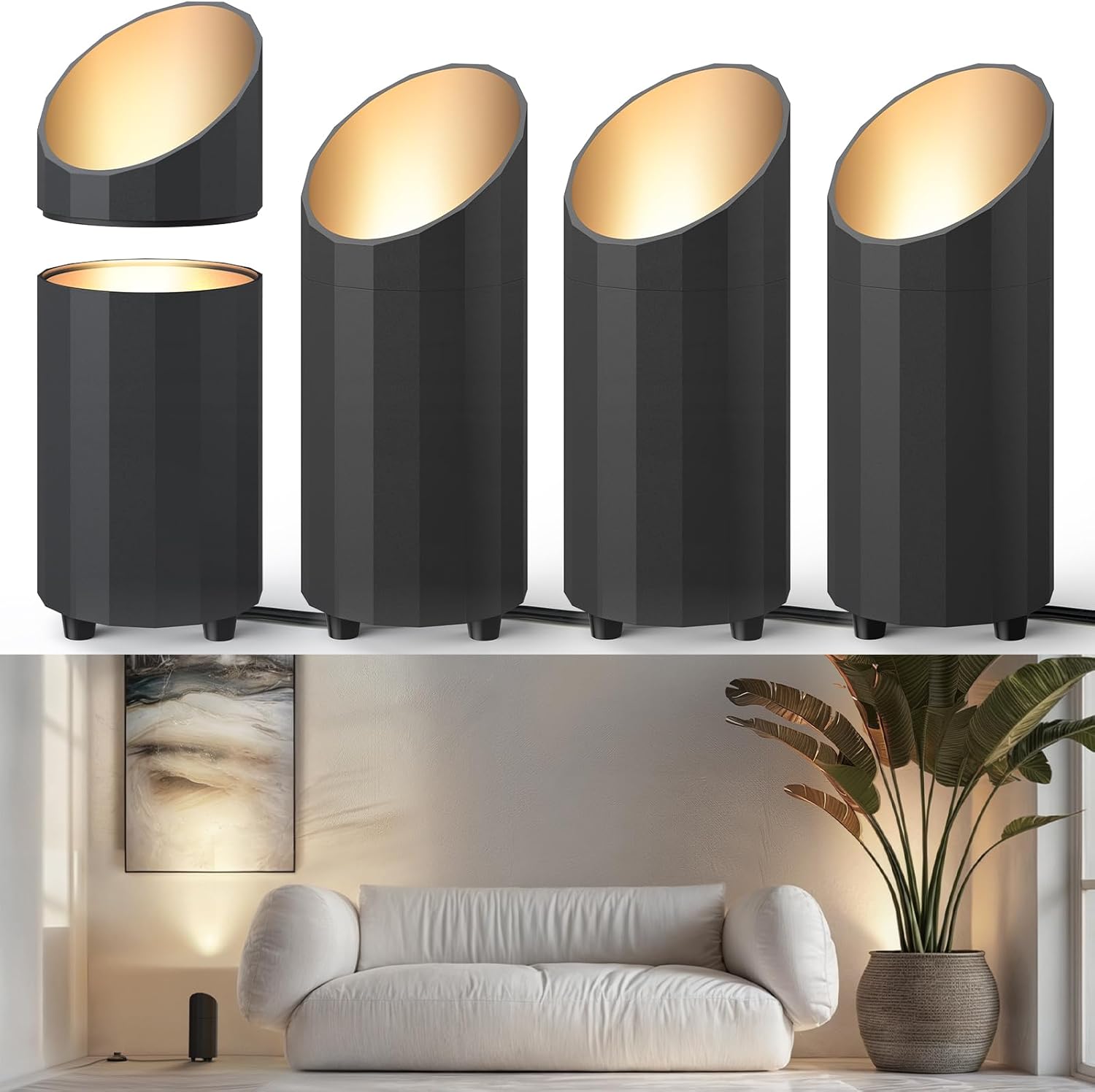 Barrina Uplighting Indoor Spotlight, 2 in 1 Detachable Up Lights Indoor Floor Can Light with 3000K GU10 Bulb, Spotlights for Plants Picture Home, UL Listed 6.56FT Plug Cord & Foot Switch,4 Packs