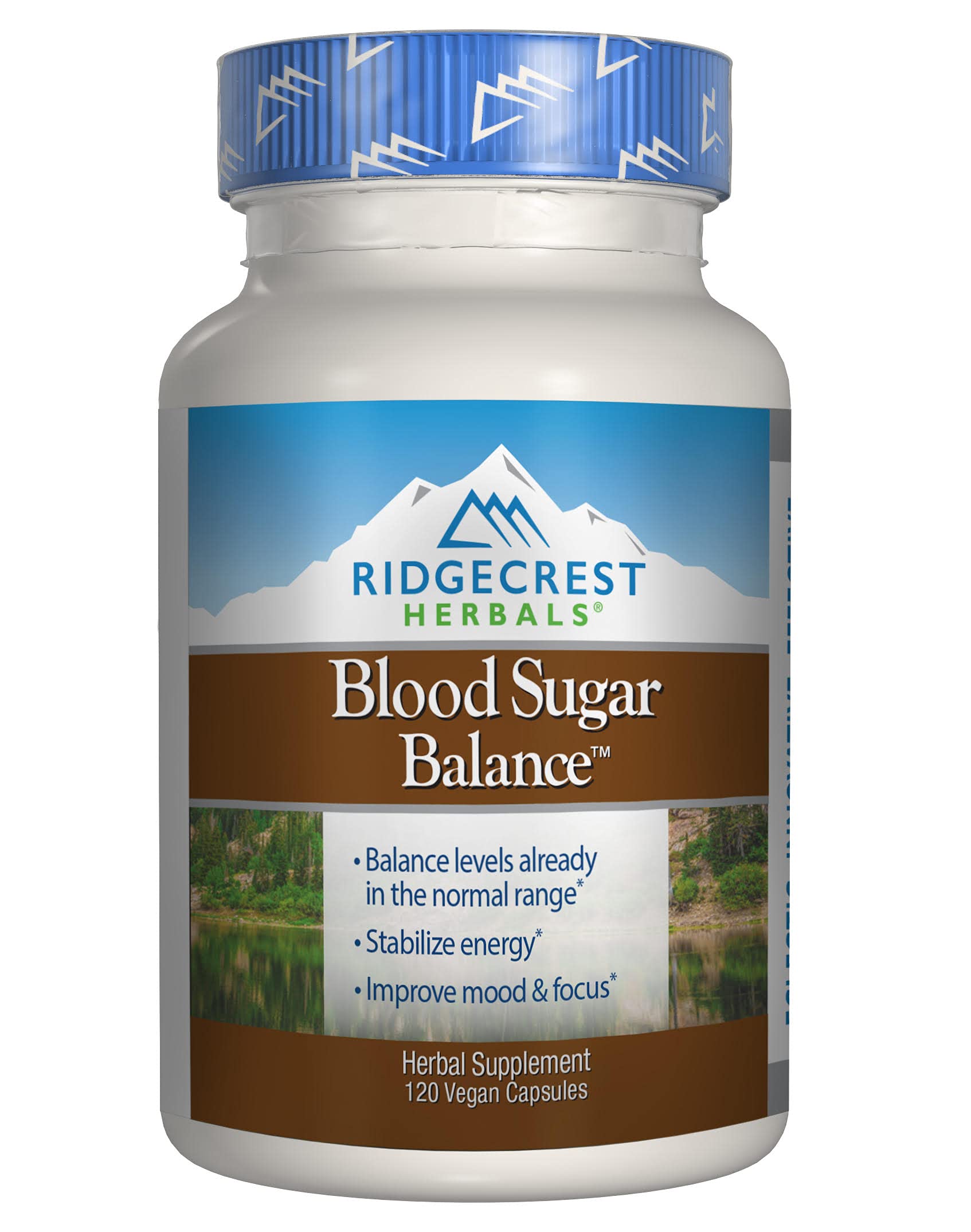 RidgeCrest Herbals Blood Sugar Balance, Herbal Mood and Focus Support, 120 Vegan Capsules