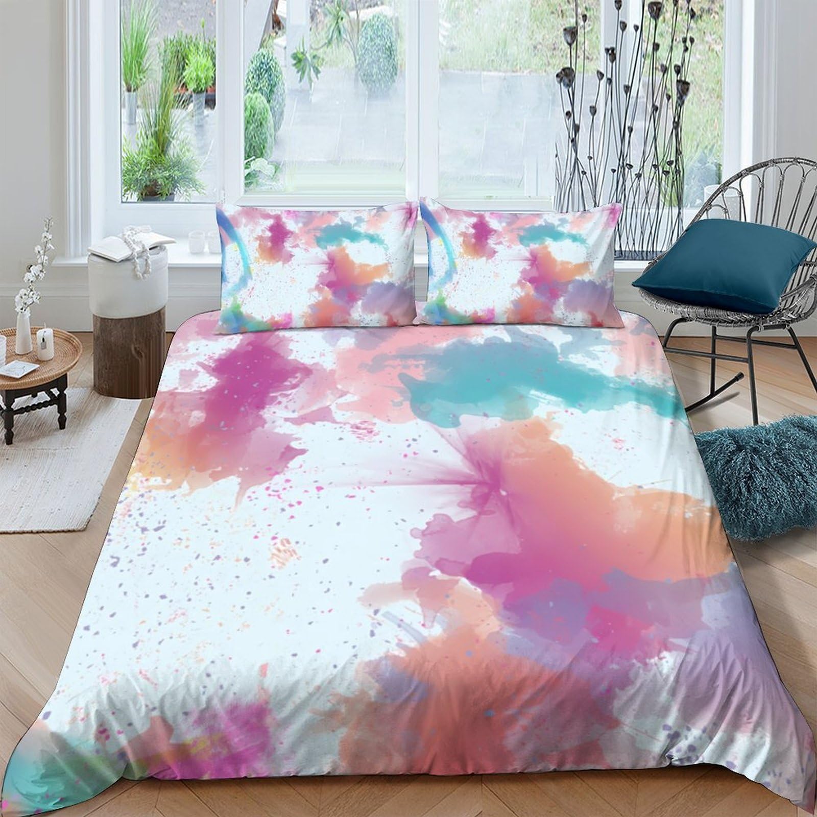 Ctjqhvkz Style-8 3D Printed Watercolor Splash Fitted Sheet Microfiber Soft Colorful Abstract Mattress Cover For Bedroom Guest Room Decor Single（135X200cm）