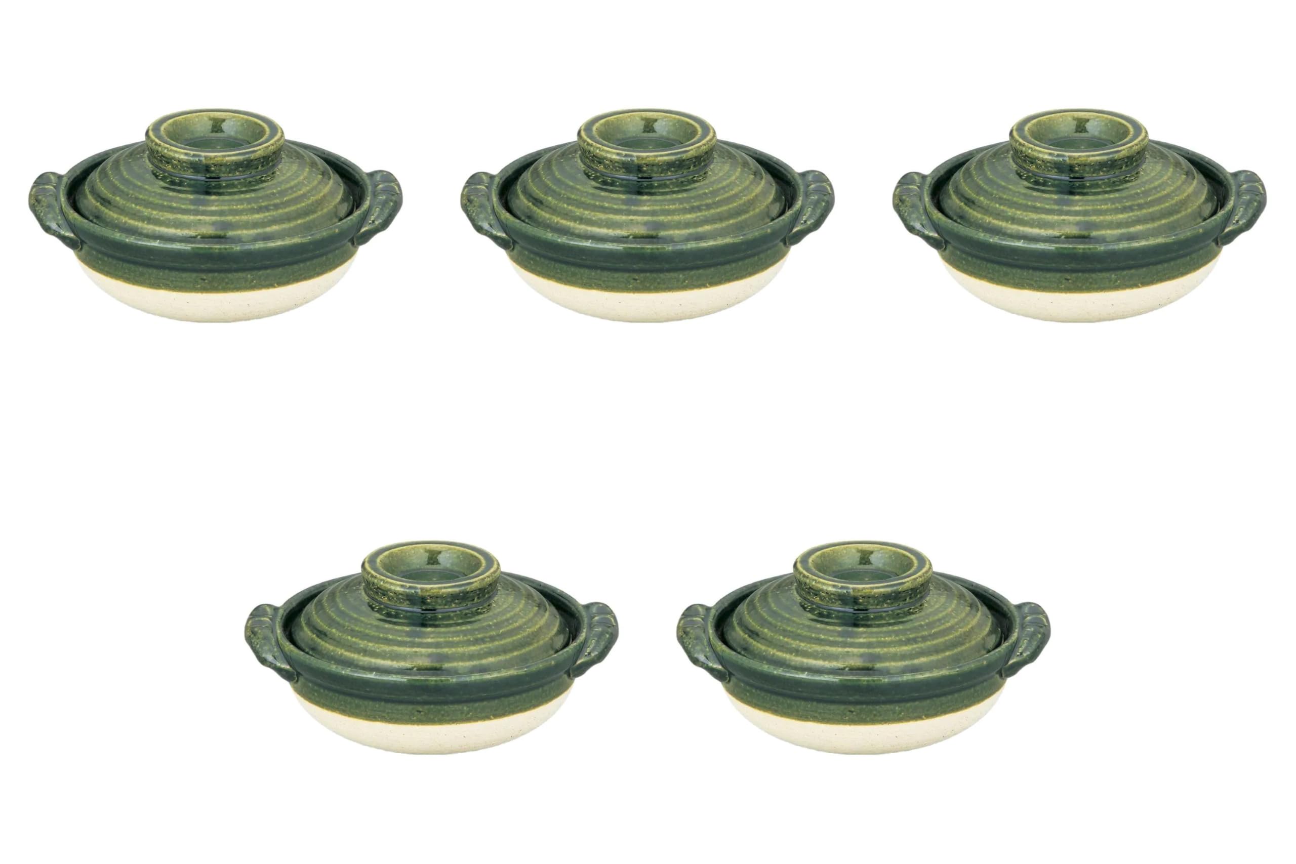 5個セット 織部5.5号鍋 [ 19.5×φ17×10㎝ ] | 一人用土鍋 萬古焼 直火 セトモノホンポ(Setomonohonpo)