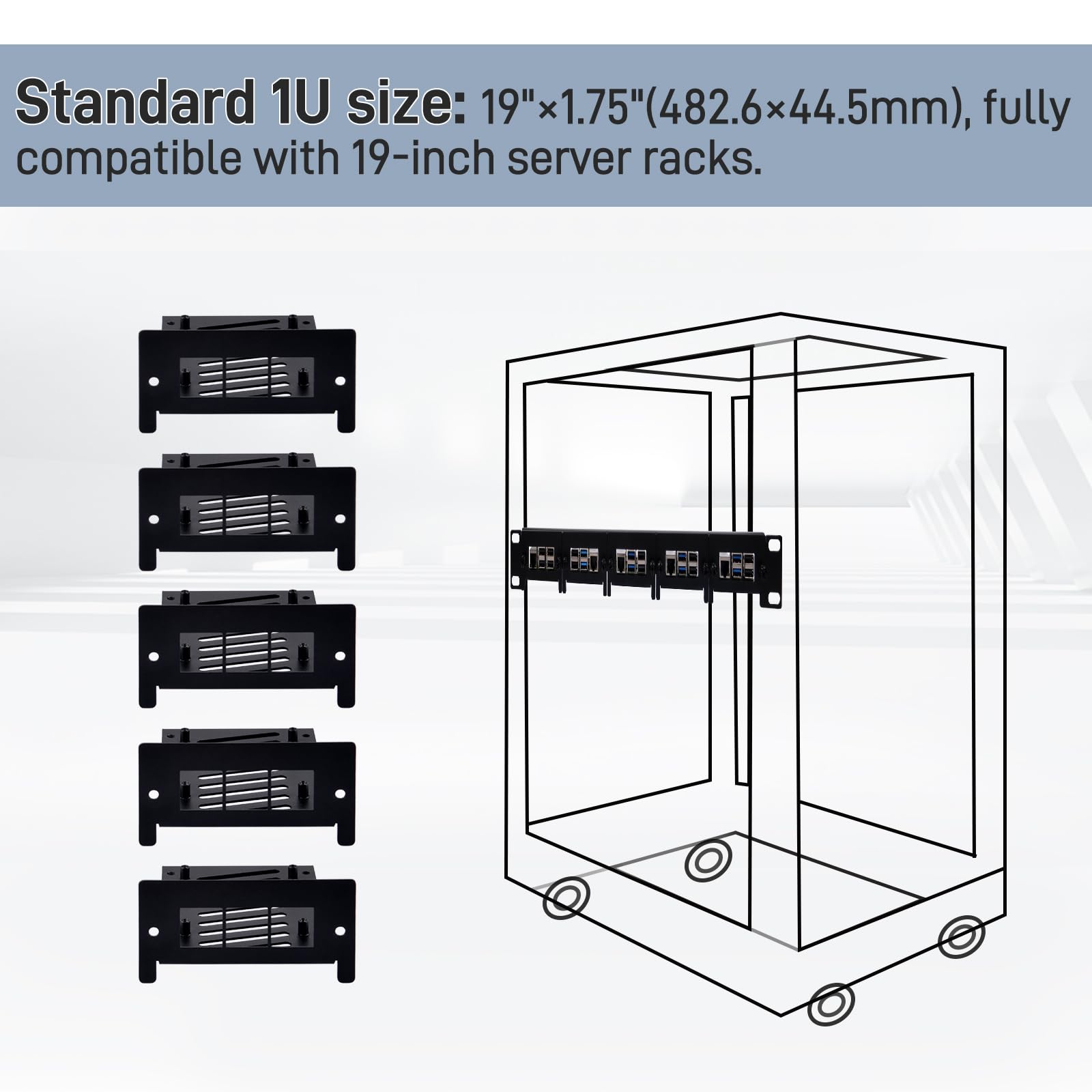 GeeekPi 19 Zoll 1U Rackmount für Raspberry Pi 5/4B/3B+/3B, mit abnehmbaren Fronthalterungen, kompatibel mit 19 Zoll Serverschränken