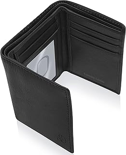 Trifold Wallets for Men - Slim RFID Blocking Wallet for Securing Personal Data - Front Pocket Friendly Genuine Leather Wallet - Mens Wallets Trifold with ID Window - Tri Fold Wallet Gifts for Men