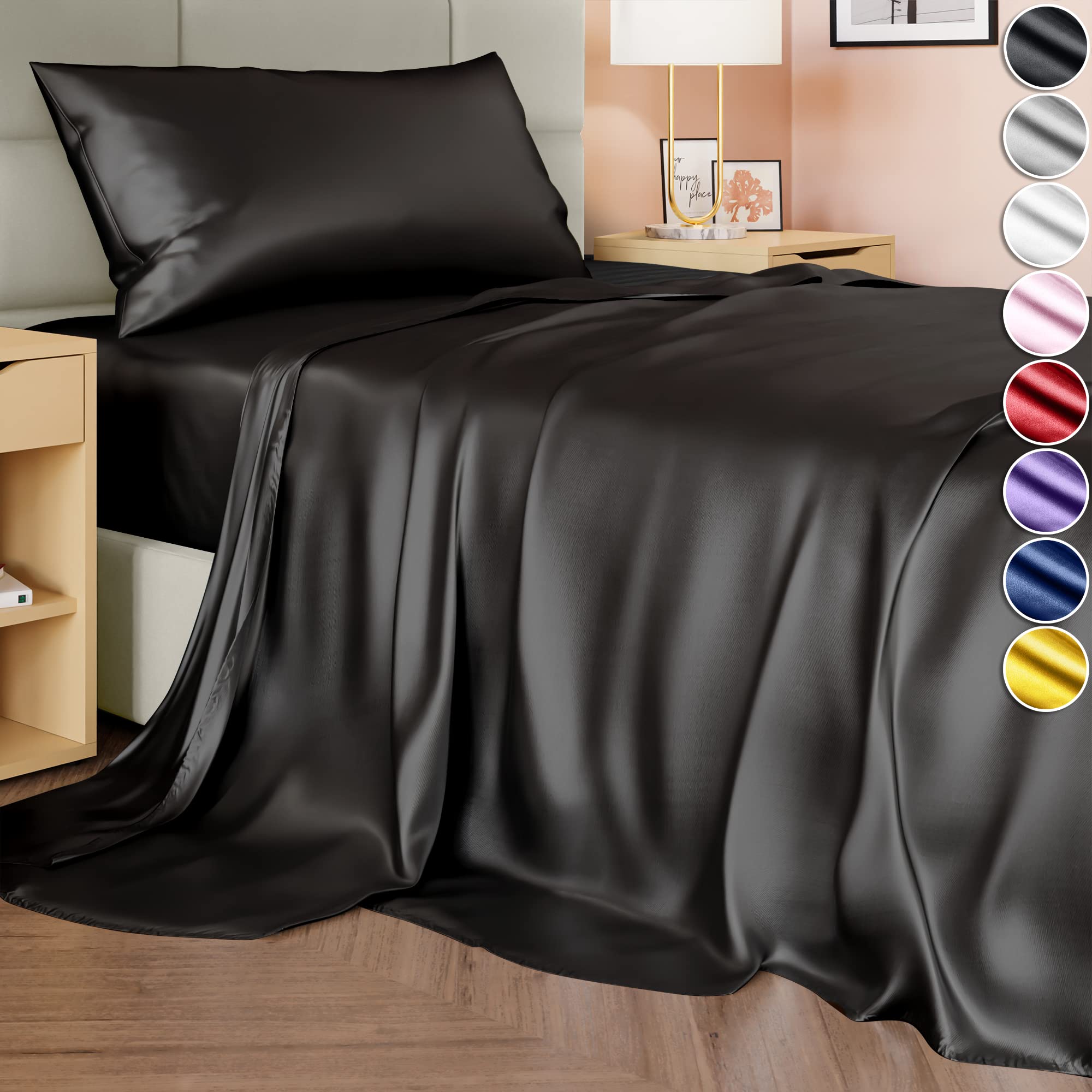 Luxury Silk Feel Satin Bed Sheets Twin 