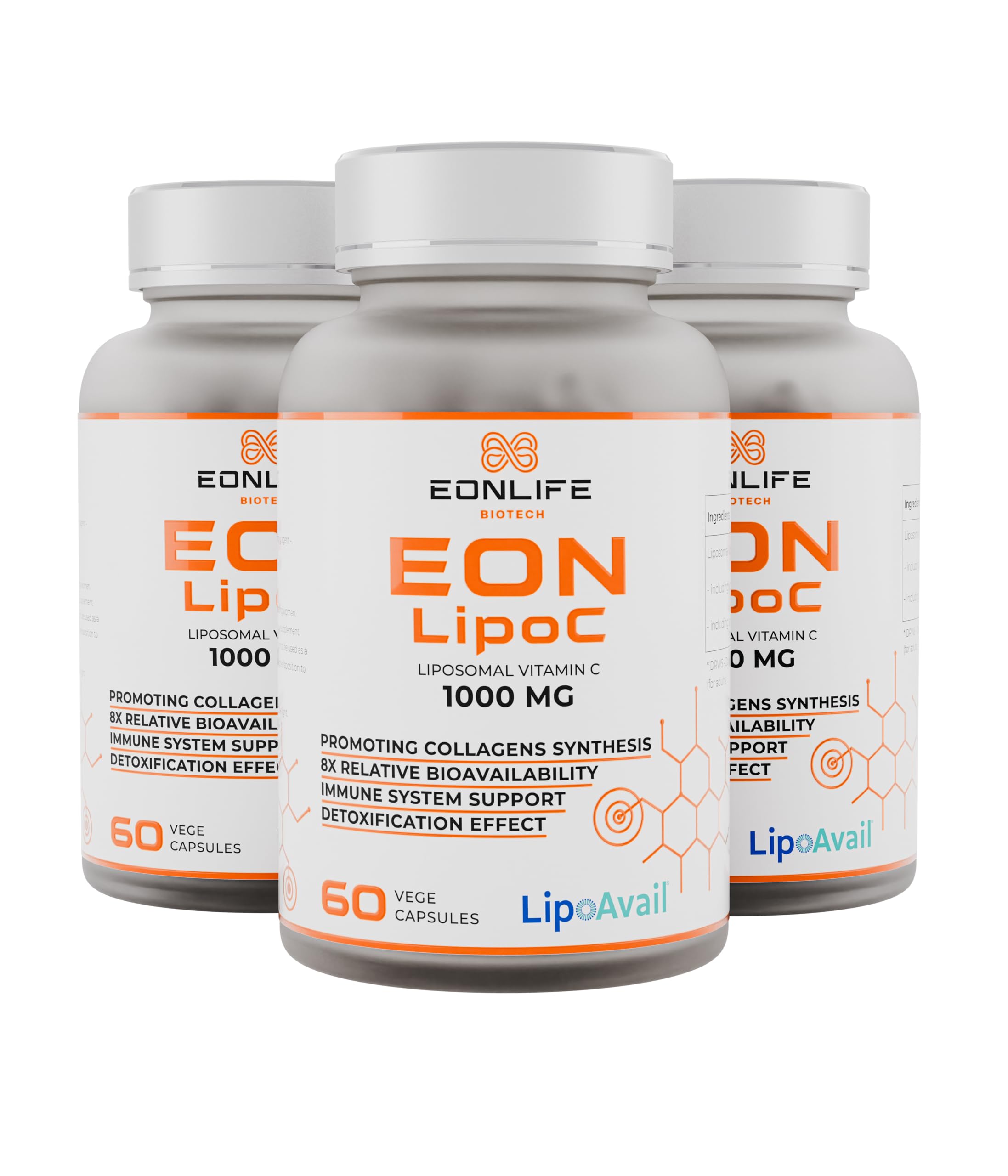 EON LipoC – Vitamina C Liposomal con Tecnología LipoAvail®, Pack de 3 Botes, 180 Cápsulas