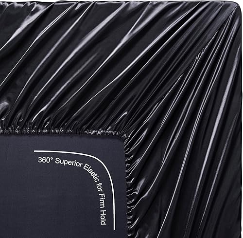 Miniatura 7 de Lanest Housing Silk Satin Sheets, Queen Size Satin Bed Sheet Set with Deep Pockets, Cooling Soft and Hypoallergenic Satin Sheets Queen - Black