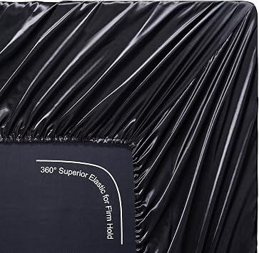 Lanest Housing Silk Satin Sheets, Full Size Satin Bed Sheet Set with Deep Pockets, Cooling Soft Hypoallergenic Satin Sheets Full-Black