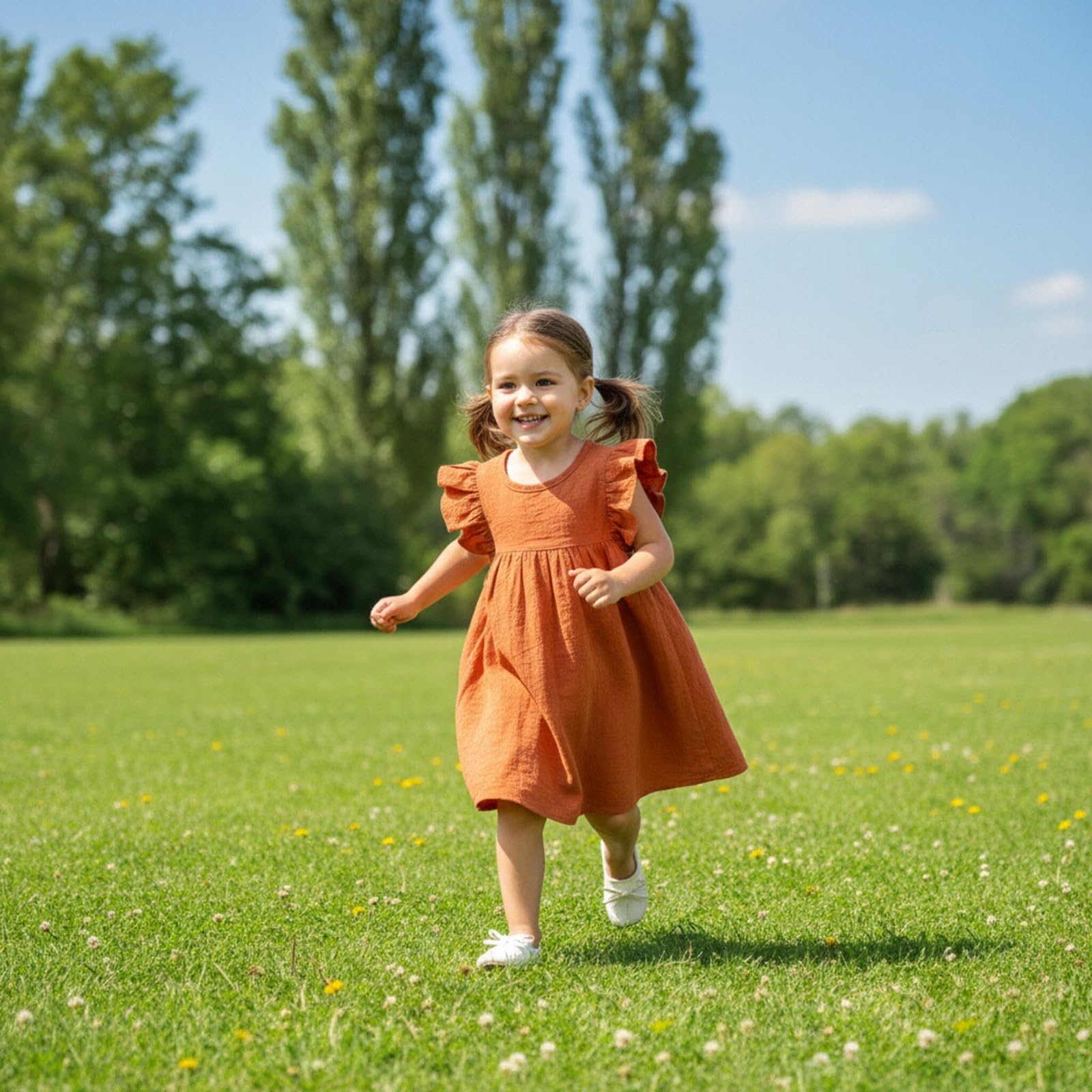 Princesse Robe D'été pour Bébé Filles Manches à Volants Robes Uni en Coton Casual Vêtement