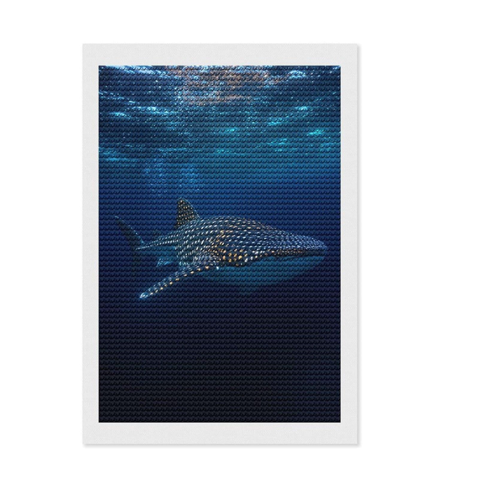 Junmoney Majestic Whale Shark in The Deep Ocean Full Drill Diamond Painting Kit 8"x12", Office Decor, for Beginners, Full Kit Included, Christmas Gift