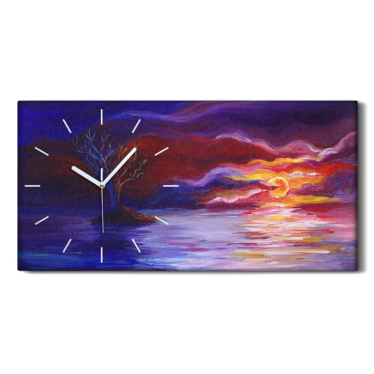 Horloge sur Toile Sunset de Paysage 60x30cm pour Salon et Chambre Moderne