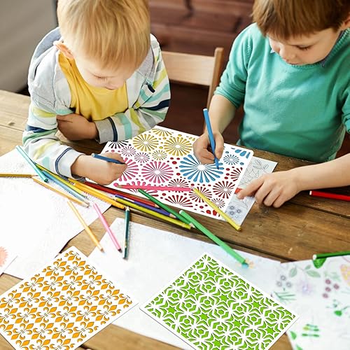 Miniatura 3 de OOTSR Juego de 12 plantillas de pintura geométrica, plantillas de arte de 11.4 x 8.3 pulgadas para manualidades reutilizables, plantillas de pintura