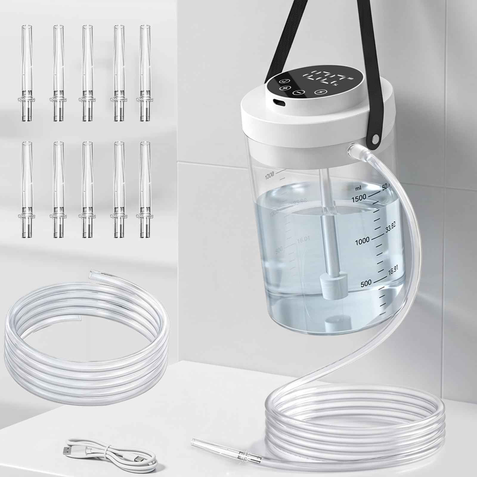 Kit clistere elettrico, macchina portatile per la pulizia del colon per donne uomini caffè, controllo elettrico della velocità del flusso d'acqua con serbatoio e display LCD, spray a pressione