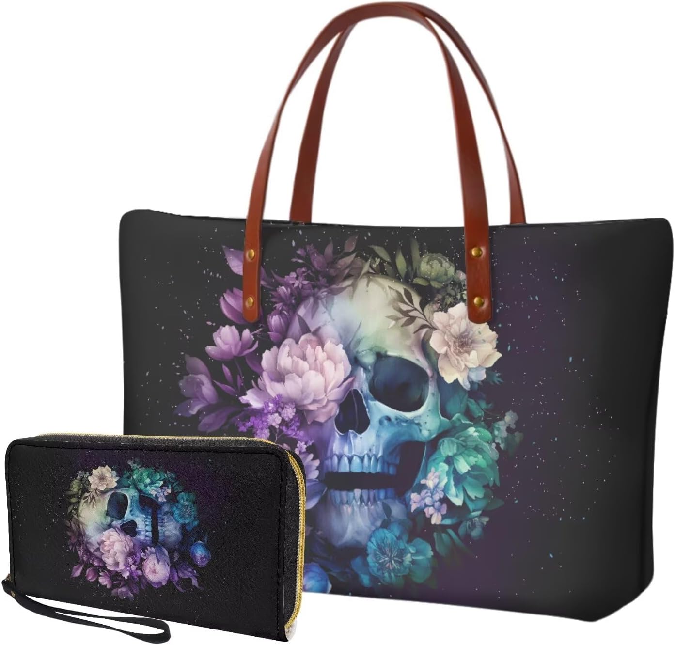 Lotusorchid 2 Pcs Hand bags Purses, Women Top Handle Bag Satchel Shoulder Bag, Large Tote Handbag with PU Wallet