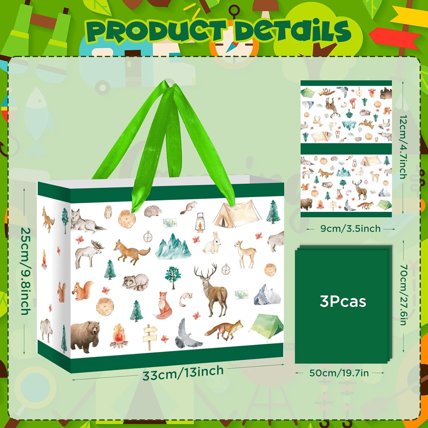 Woodland Animal Gift Bag with Card and Tissue Paper Woodland Creatures Gift Wrapping Bag Jumbo Animal Goodie Bags Camping Themed Party Decorations for Baby Shower Kids Nursery Birthday Party Supplies - Image 4