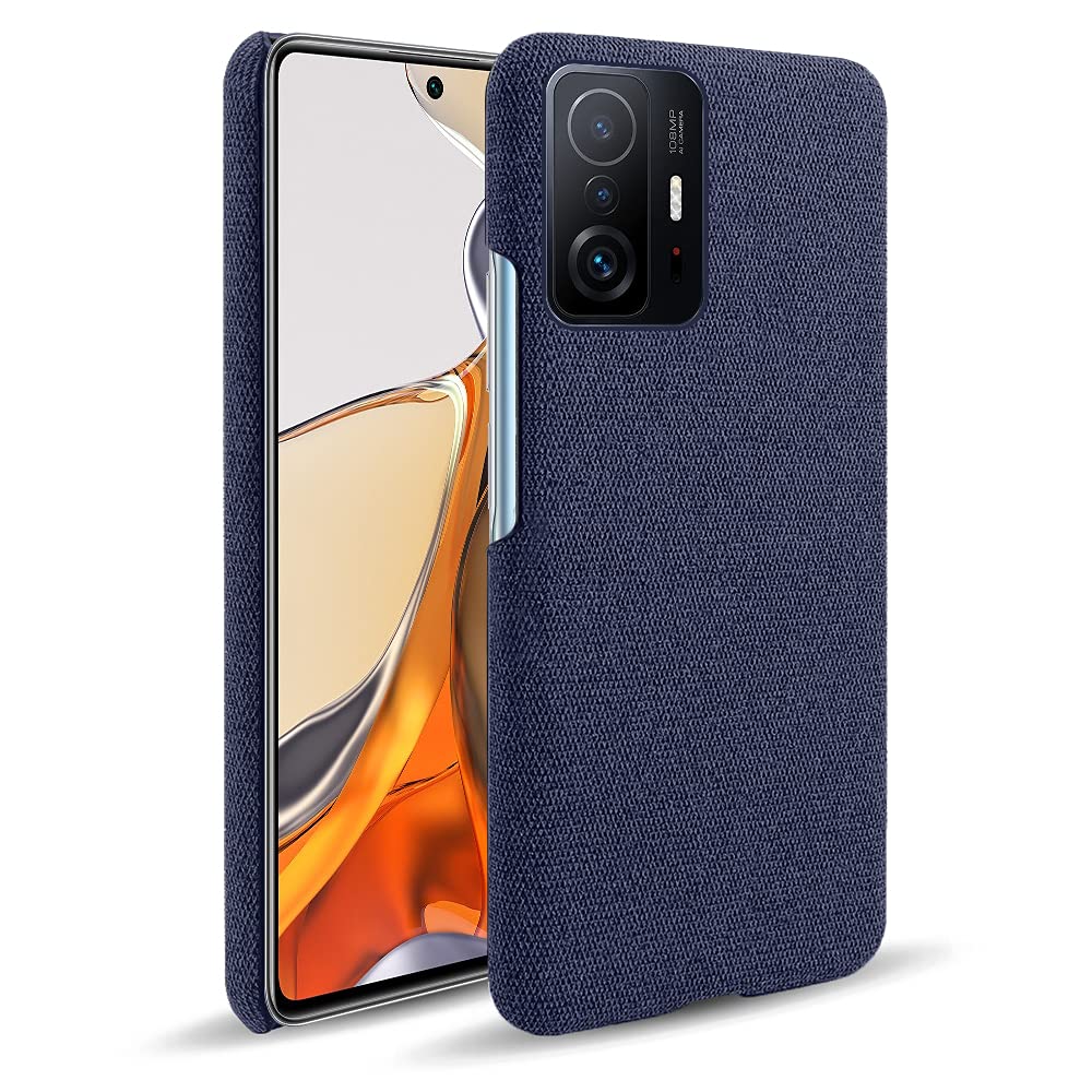 Case for Xiaomi 11T Pro, Hand-made Solid Color Cloth Pattern Leather Case for Xiaomi 11T Pro -Blue