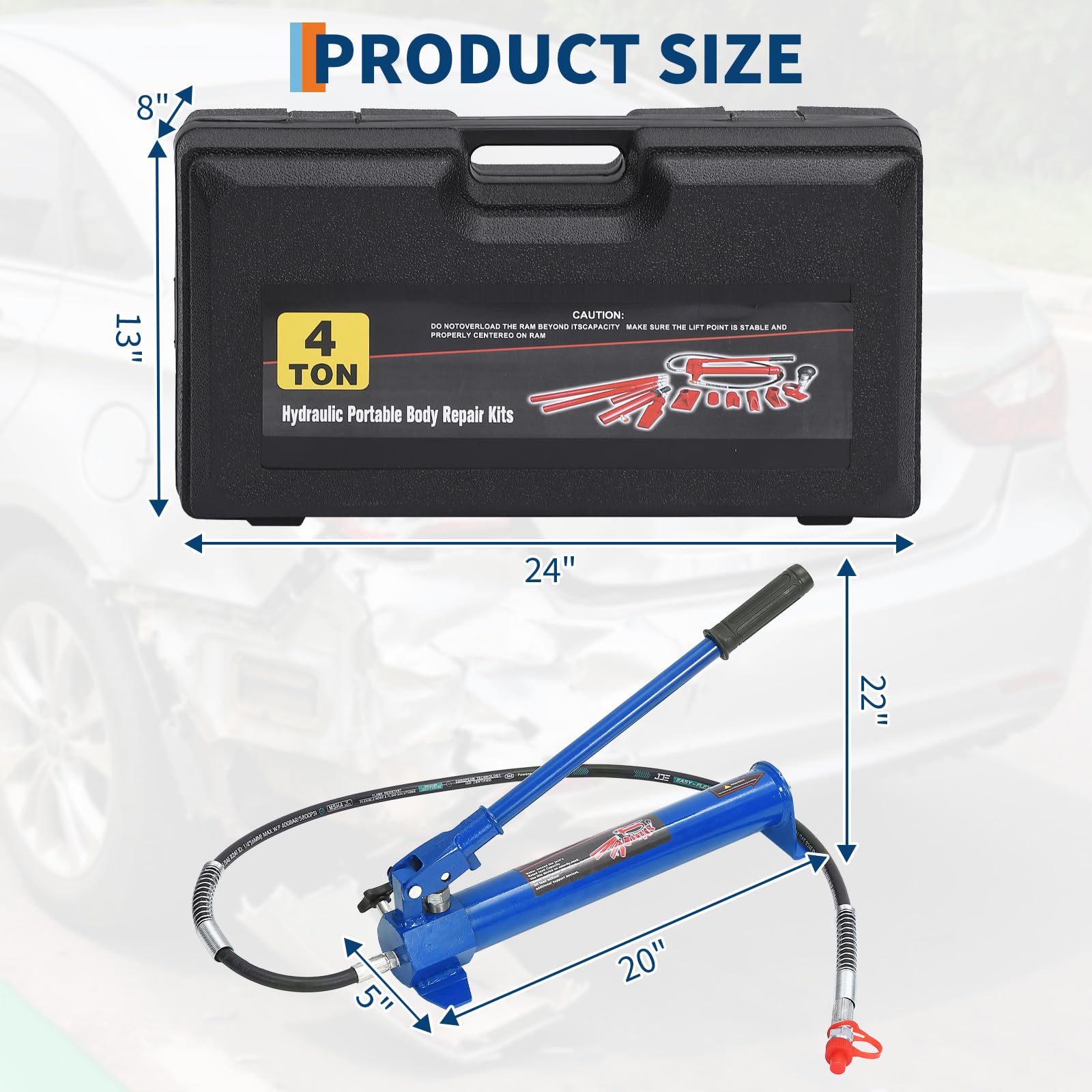 Porta Power Hydraulikheber 4t – Schwerlast Karosserie-Richtwerkzeug mit 1,4m Ölschlauch & Pumpe – Für Auto-, LKW- & Landmaschinenreparatur – Mit Kunststoffbox, Blau, 4 Ton | Plastic Tote