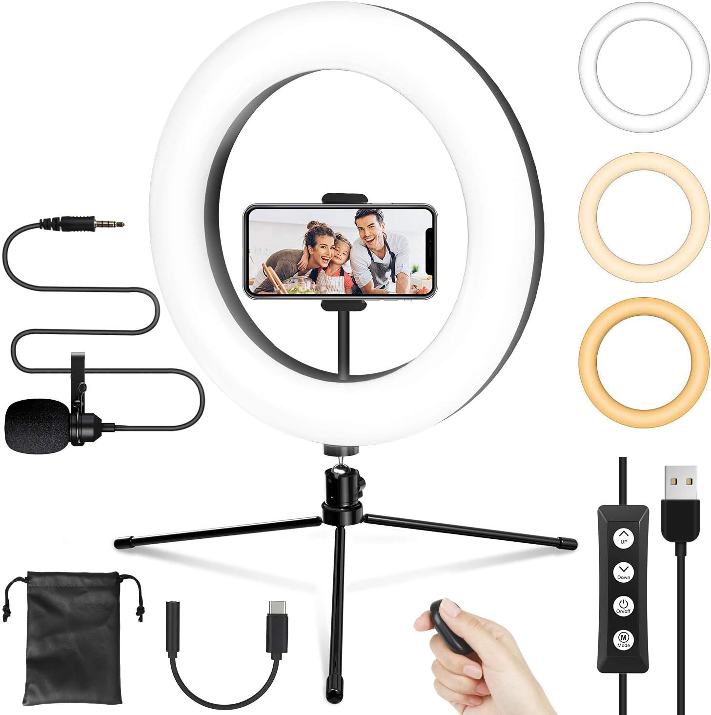 iMartine LED Ring Light 10" with Tripod Stand & Phone Holder for Live Streaming & YouTube Video, Dimmable Desk Makeup Ring Light for Photography