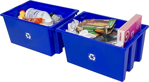 Miniatura 5 de Paquete de 3 contenedores de reciclaje de gran capacidad, apilables, industriales, comerciales, resistentes, 13 galones, 23-12 pulgadas x 15-12