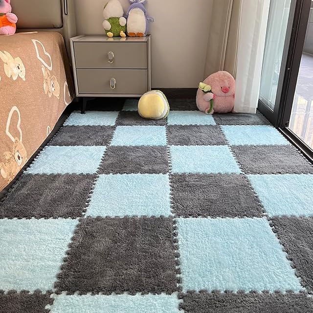 12 alfombrillas cuadradas de rompecabezas de felpa entrelazadas, azulejos antideslizantes de espuma EVA