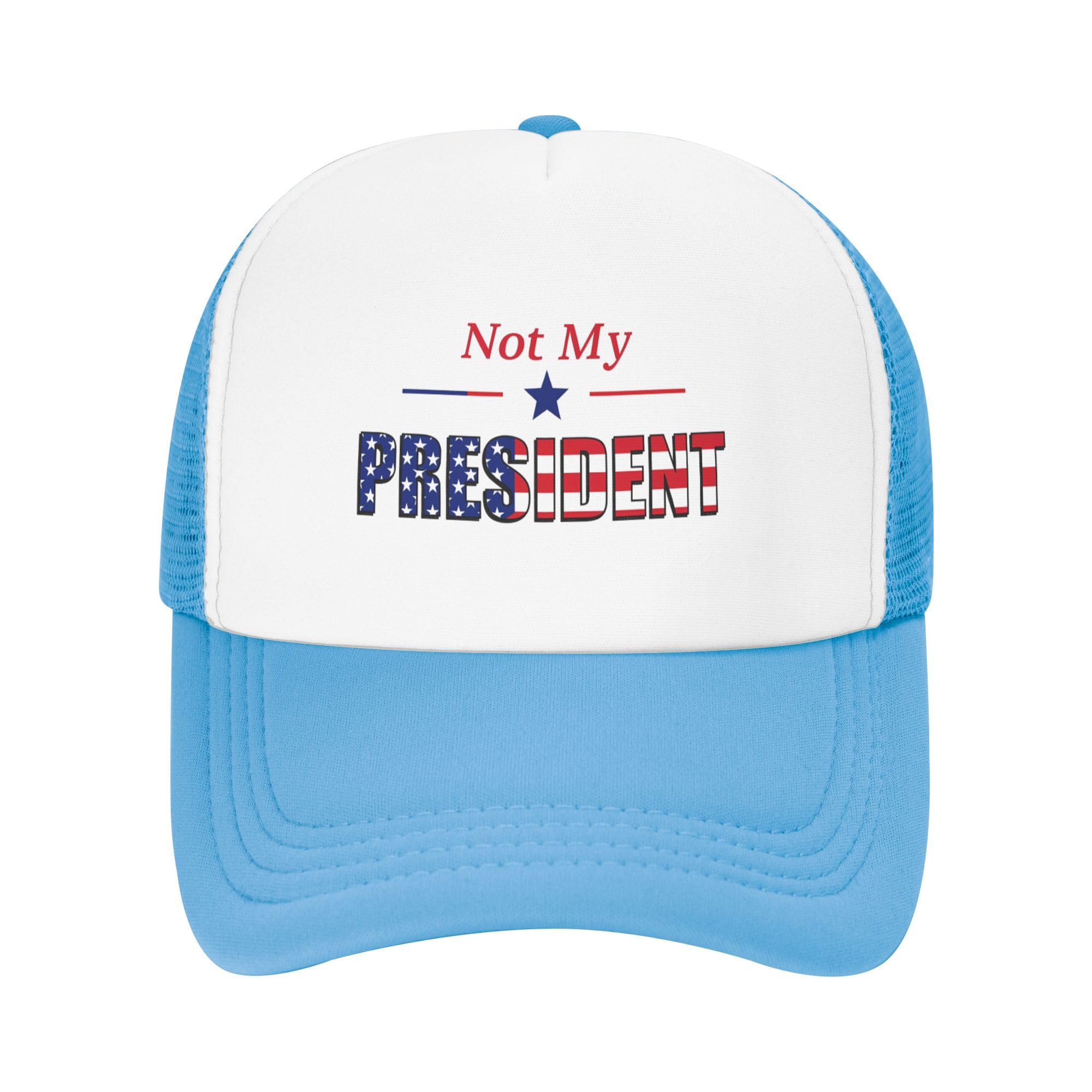 FDT Not My President Trucker Hat Resist Patriotic Kids Hats Adjustable Mesh Baseball Cap - Sky Blue