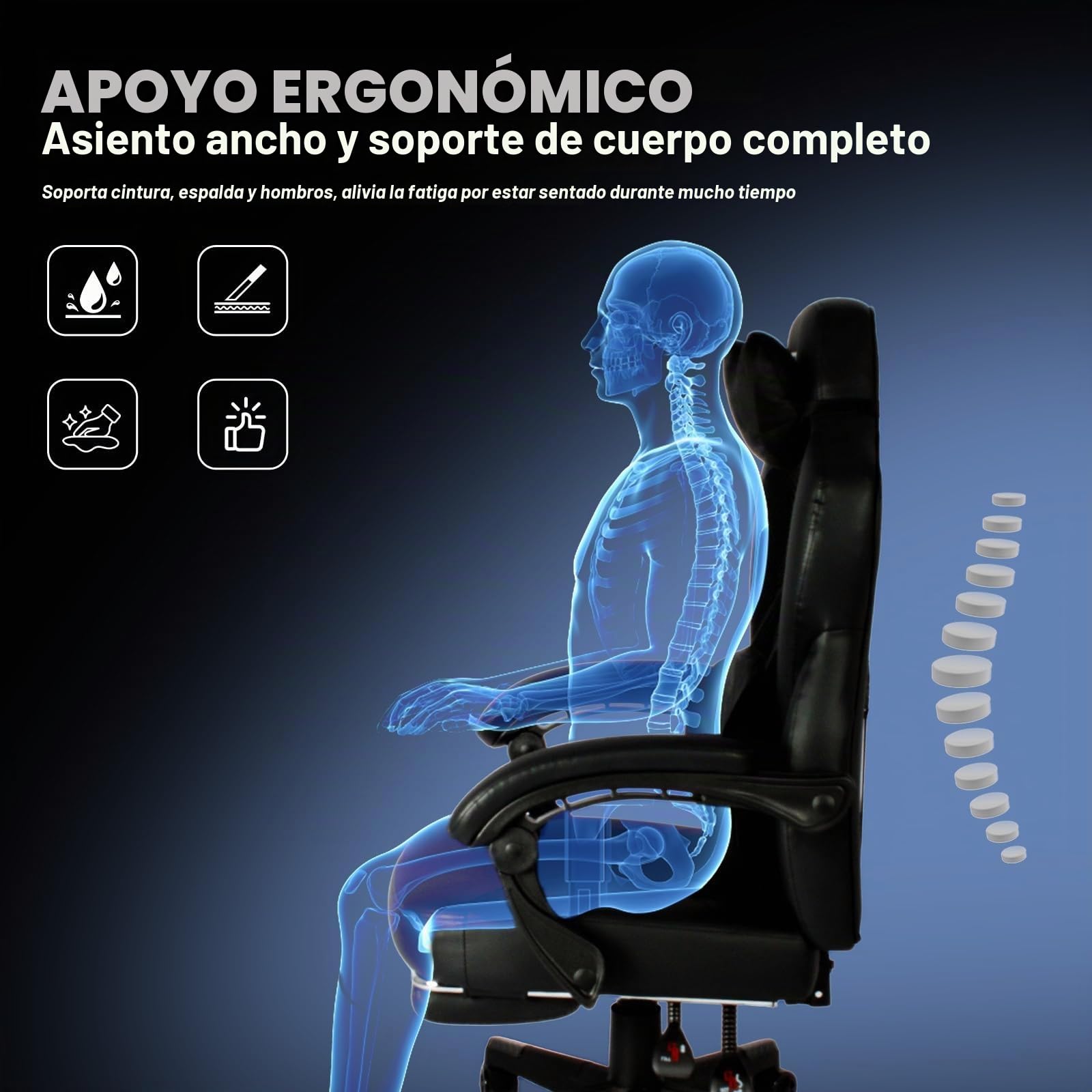Vigosit Silla de Gaming Pro con reposapiés, de PC de Malla con función de Masaje, Silla ergonómica reclinable para Gamer Ordenador, 150 kg, Grande y Alta de Oficina, Color Negro