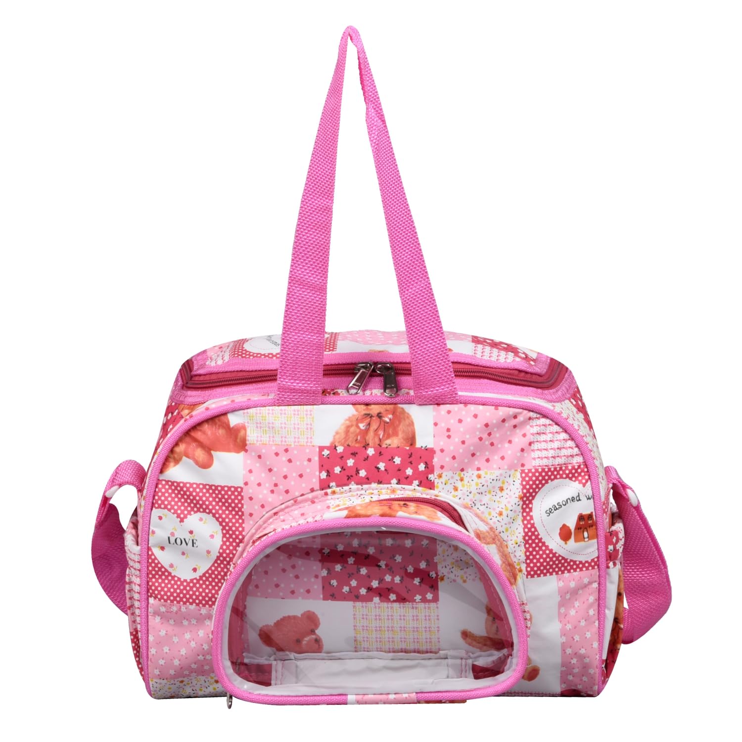 Kuber Industries Baby Diaper Bag | Maternity Diaper Changing Bag | Travel Diaper Bag | Diaper Bag for Mothers | Transparent D Pocket Baby Bag | Teddy Bear Diaper Bag with Straps | Pink-image-37