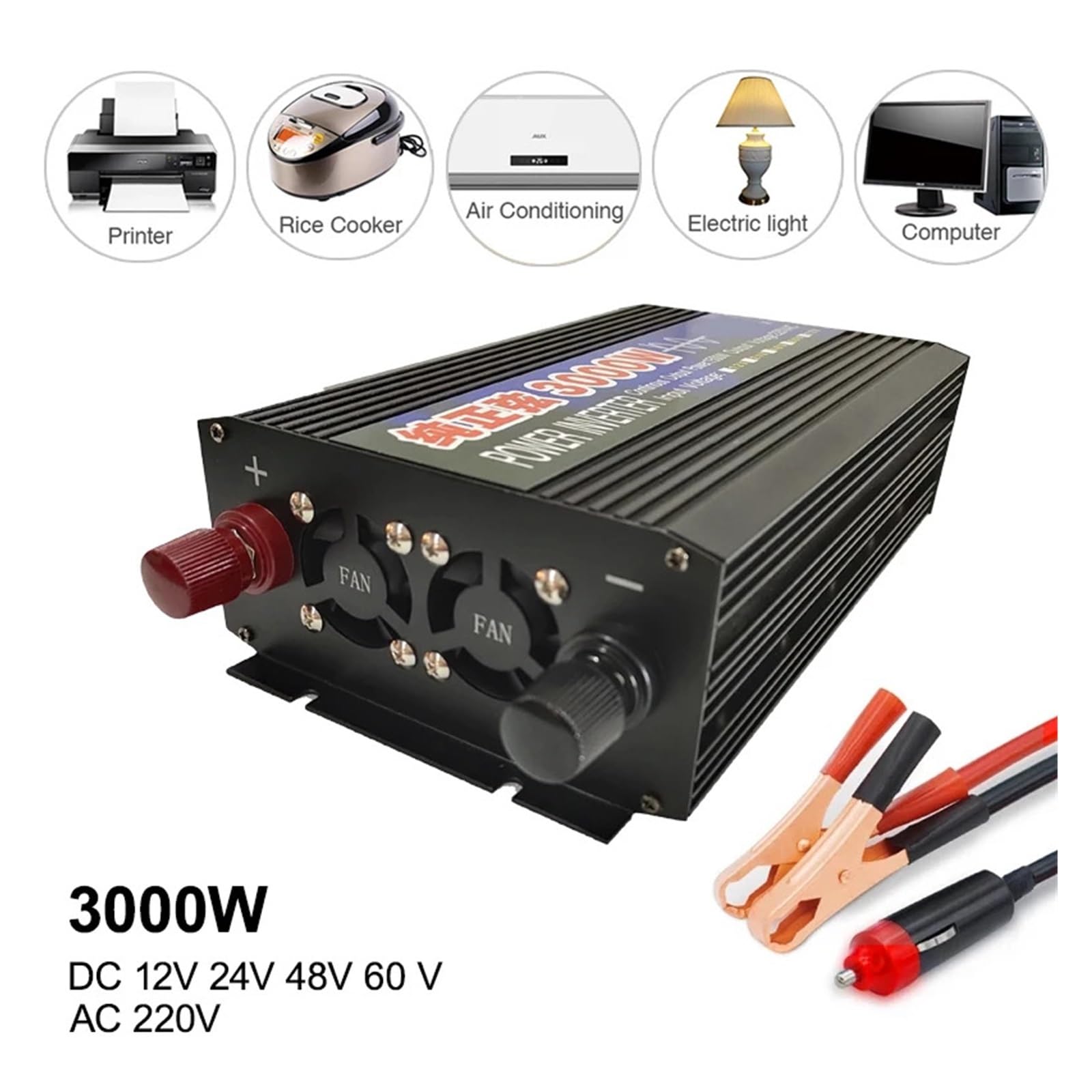 4000W 3000W 2600W 2000W 1600W 1000W Pure Sine Wave Inverter DC 12V To AC 220V 60Hz Power Car Inverter with LED Display Converter(4000W)