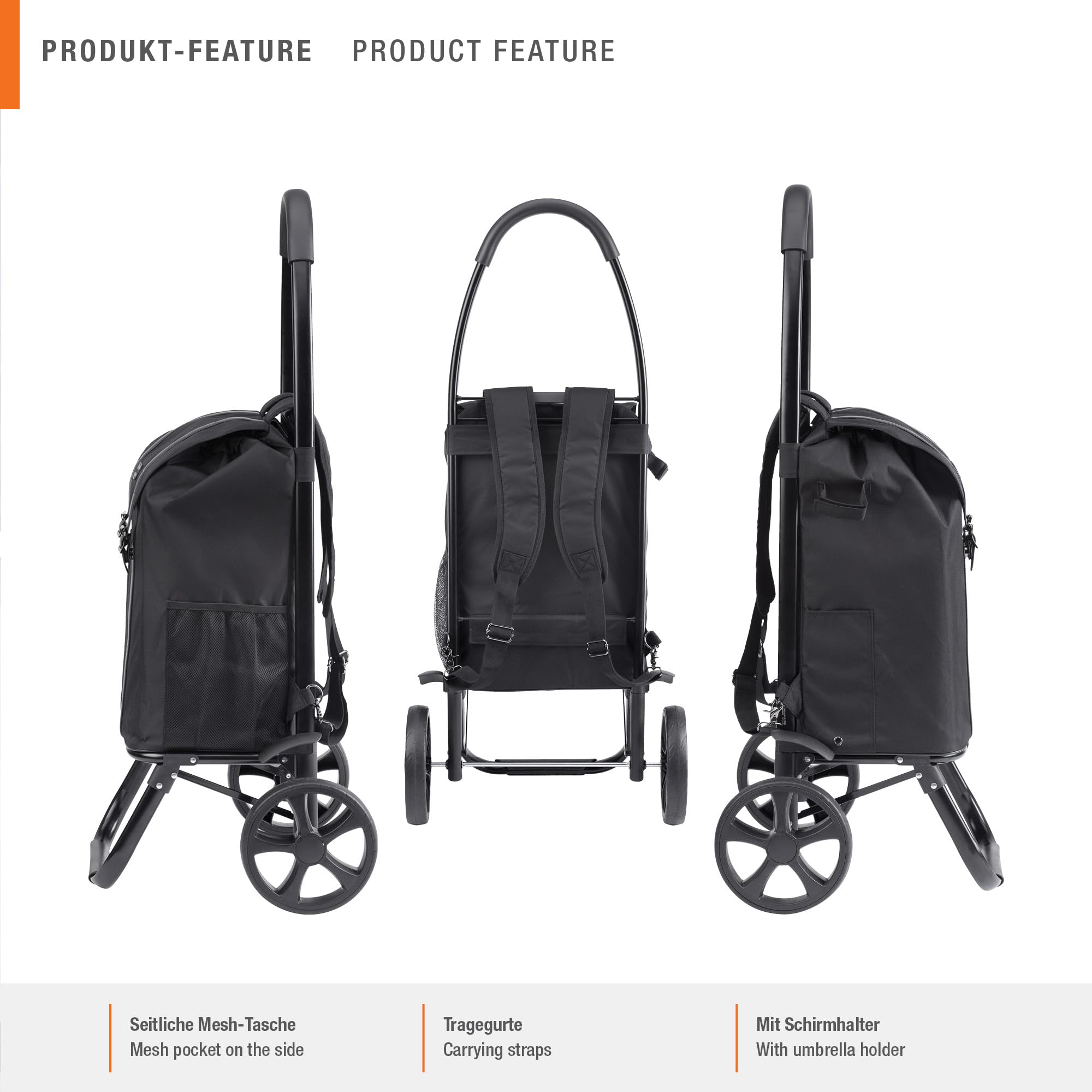 Meister Carro de la Compra y Mochila – 45 litros – Black Edition – Mochila y Estructura separada como Carretilla de Sacos/Carro Plegable/Carro de la Compra / 6816850