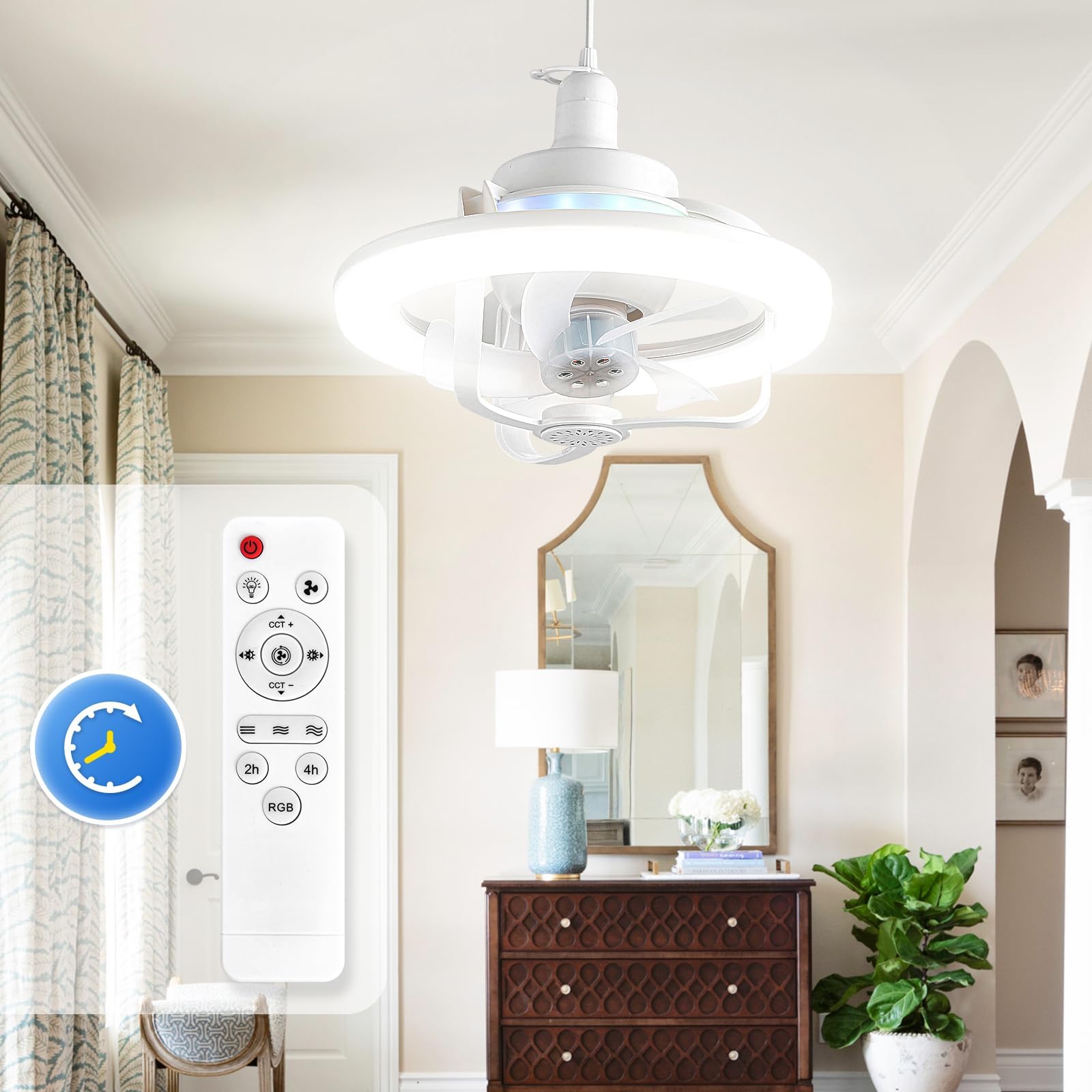 NALACAL Ceiling Fans with Lights, Modern Fan Light Remote Control, 4 Color Temperature Ceiling Fans Light 360° Rotation Design, Dimmable Flush Mount Ceiling Fans for Bedroom Livingroom Kitchen