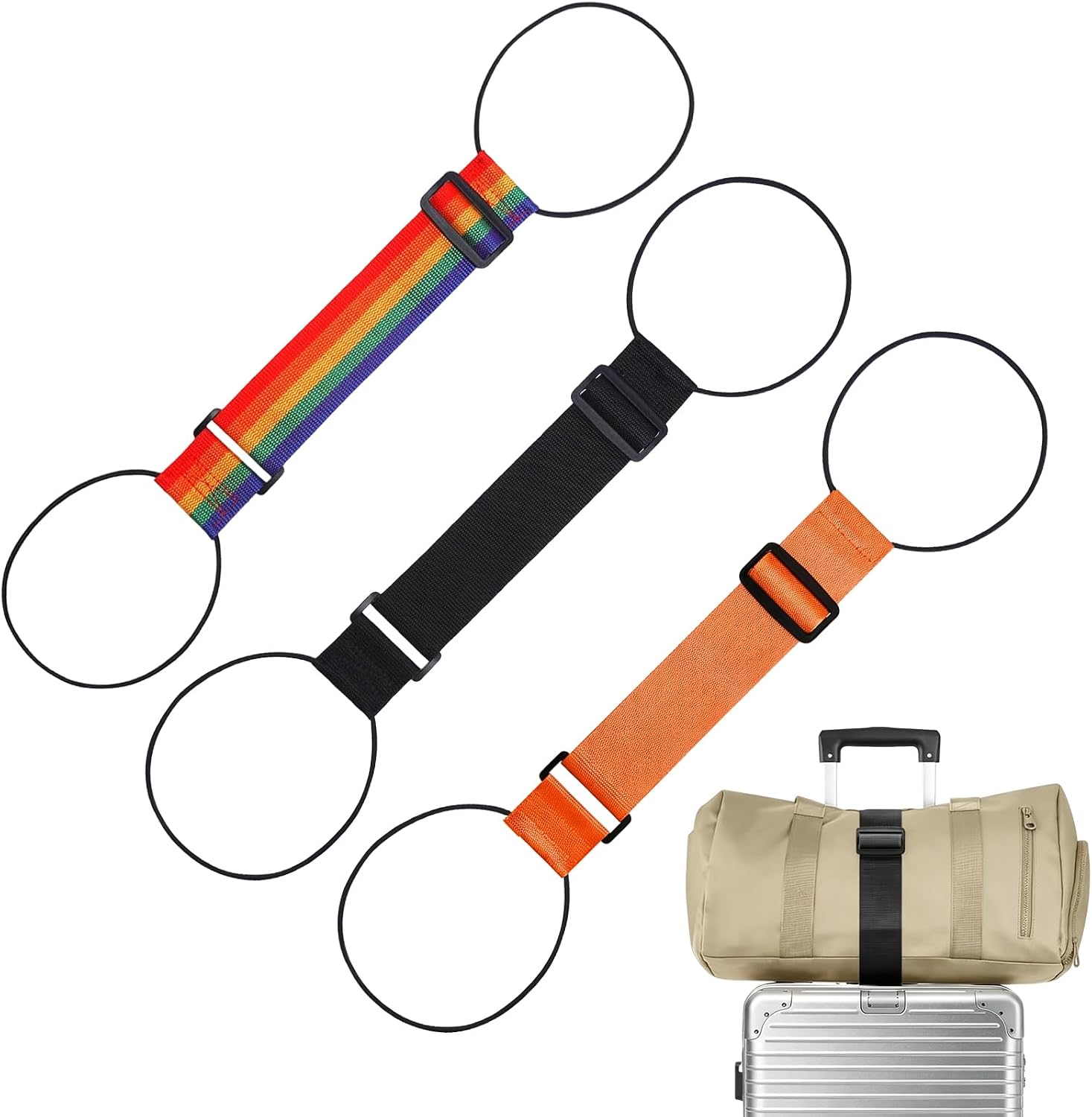 3 Pcs Adjustable Luggage Connector Straps, Strong and Long-Lasting Elastic Travel Strap, Flexible Strap to Connect 2 Suitcases, Add a Bag Easy to Travel Suitcase