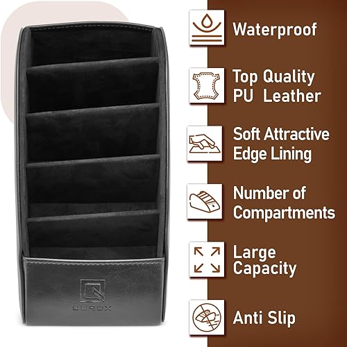 Miniatura 4 de Qurox Organizador de mesa grande con 5 compartimentos para control remoto de piel sintética, organizador de control remoto, organizador de control