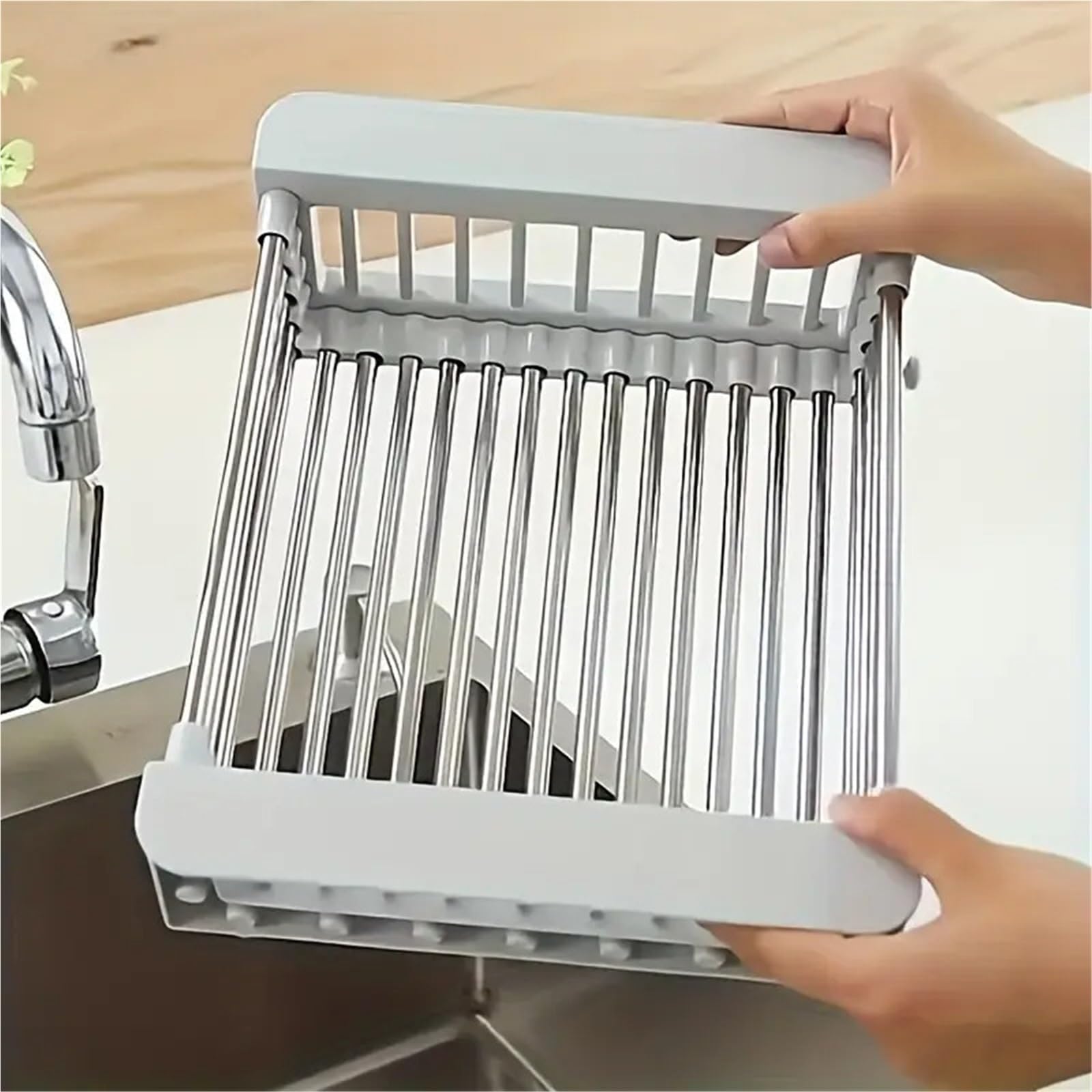 Escurridor de Fregadero Ajustable Acero Inoxidable 304, escurridor Secado, Estante Almacenamiento Multifuncional for Cocina, Platos, Verduras y Frutas para Cocina,Frutas(Gray)