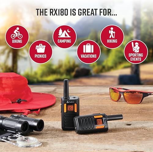 Vista 5 de Cobra RX180 Walkie Talkies (paquete de 2) – Radios bidireccionales compactas ligeras y fáciles de usar de largo alcance, 22 canales preestablecidos