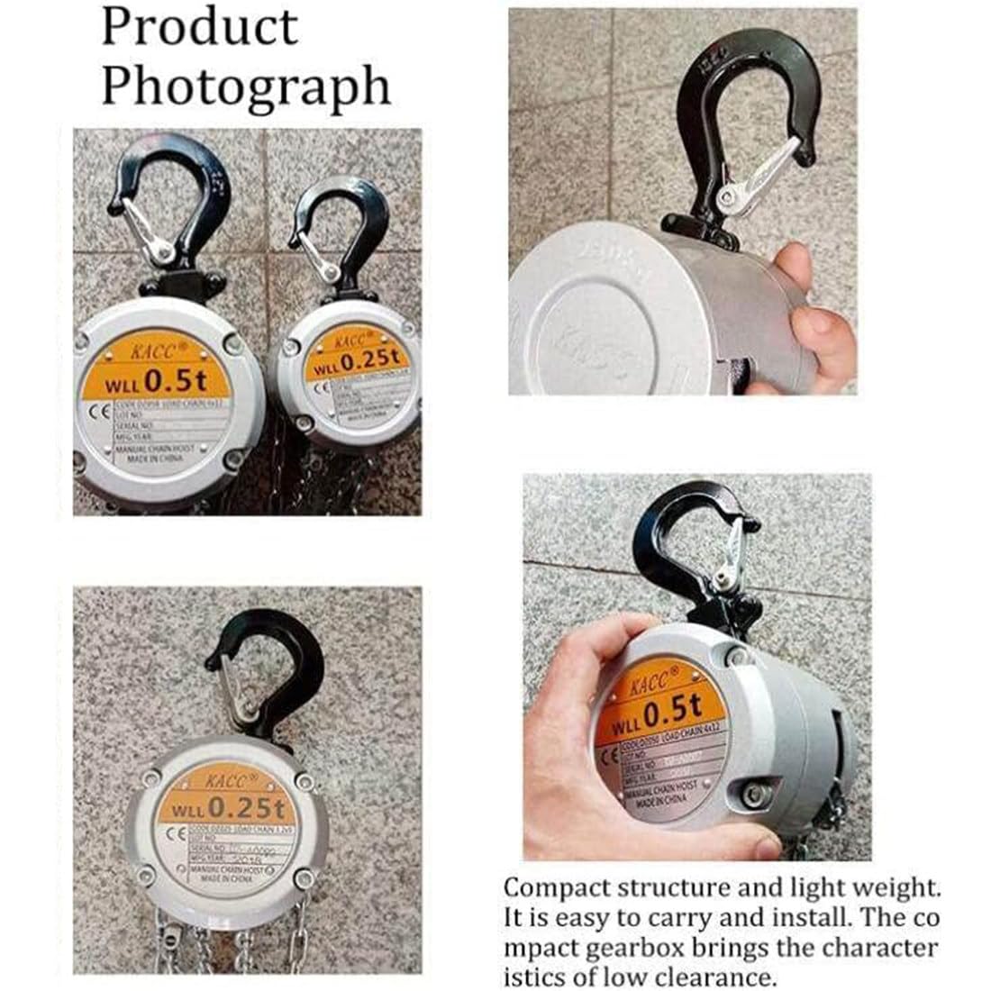 TAHALI Handkettenzughaken,Leichter Mini-Kettenzug Aus Aluminiumlegierung,250/500 Kg,Blockkettenzug FüR WerkstäTten,Garagenfabriken,250kg