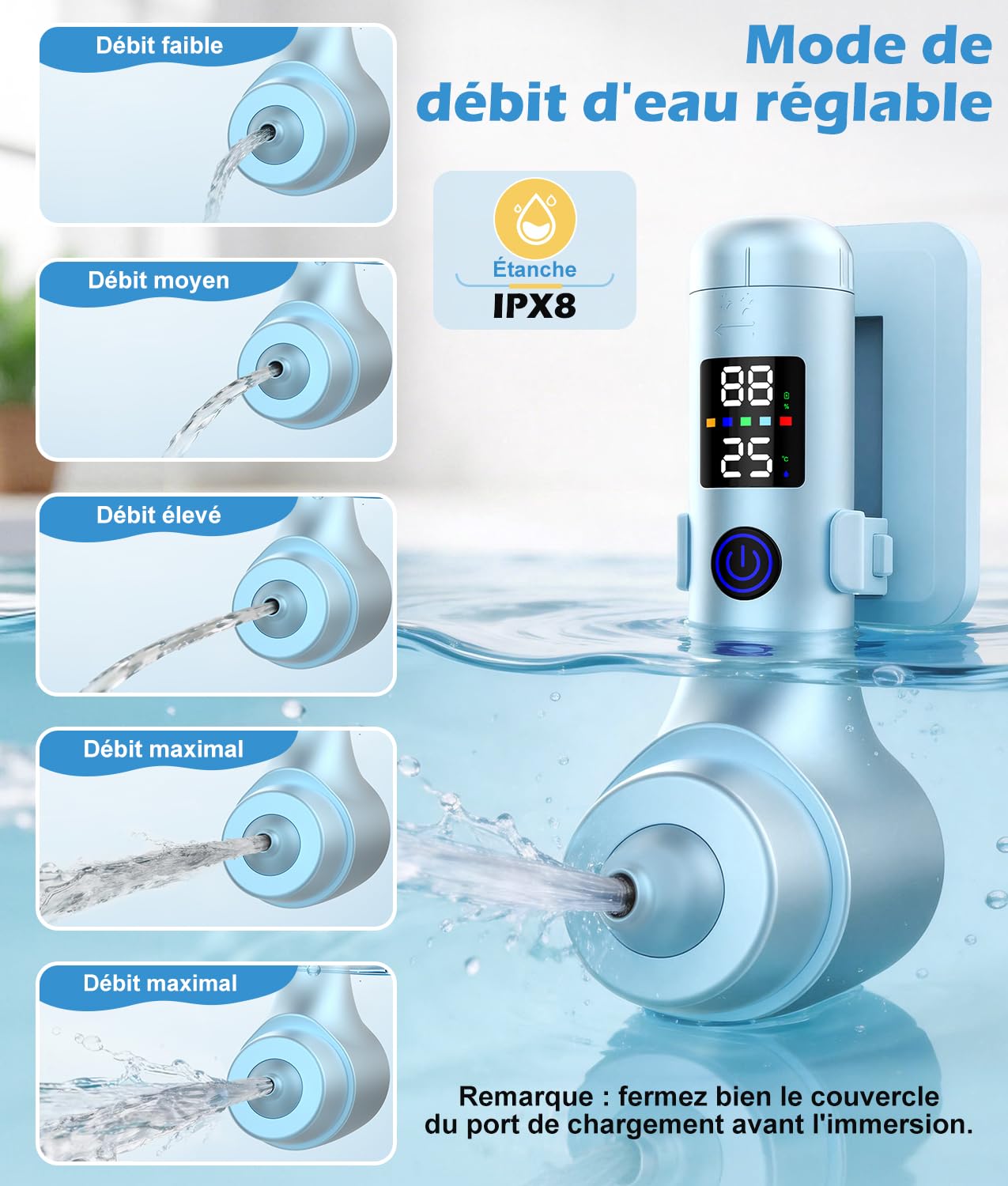 PAHTTO Jet Spa pour Baignoire, Accessoire Portable pour Baignoire avec 5 Vitesses réglables, Mode Jet de Bain/Bulle pour Un Spa à Domicile et Une détente optimale (Bleu)