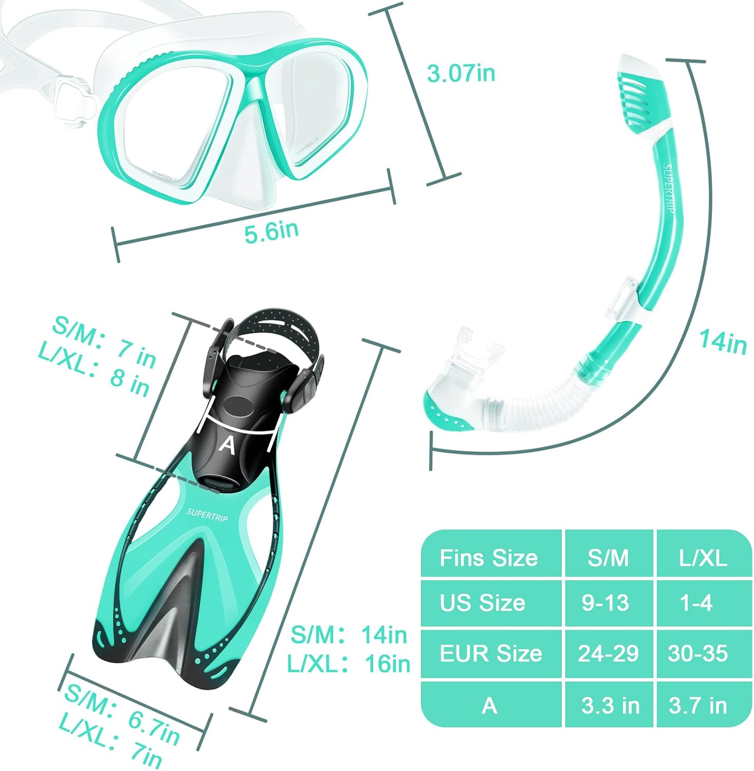 Supertrip Kids Snorkeling Set, Snorkeling Gear for Kids, Children Mask Fin Snorkel Set with Tempered Glass, Snorkel Mask Diving Goggles, Dry Top Snorkel, Adjustable Swim Fins for Boys Girls Age 6-14 - Image 5