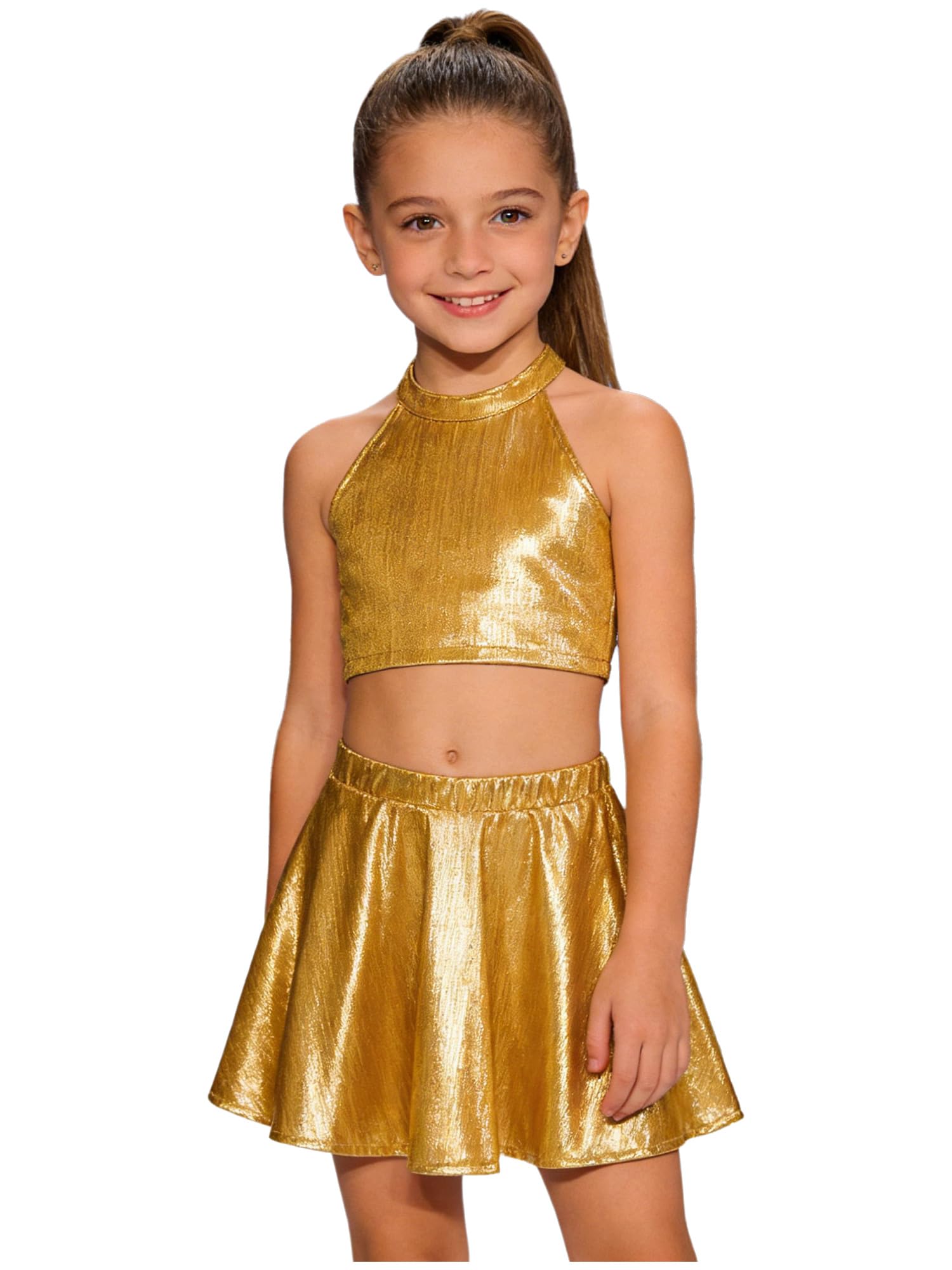Traje disco metálico de alta calidad para competiciones infantiles 6