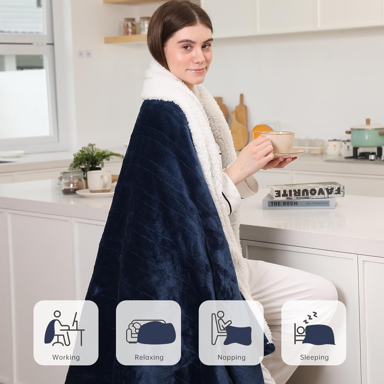 ESTINGO Heated Blanket Full Size, Soft Heated Electric Blanket with Timer 6 Heating Levels & 1-10 Hours Auto Off, Fast Heating & Overheat Protection, 72" x 84", Navy Blue - Image 5