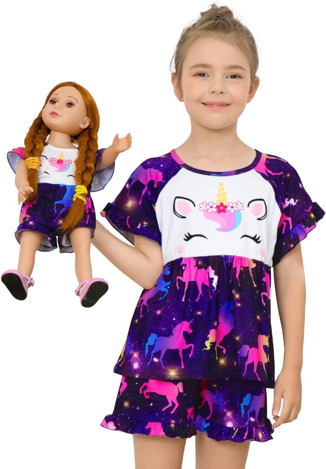 Play TailorPlay Tailor Girl's Doll Matching Pyjama Sets, Dark Purple,9-10 Years