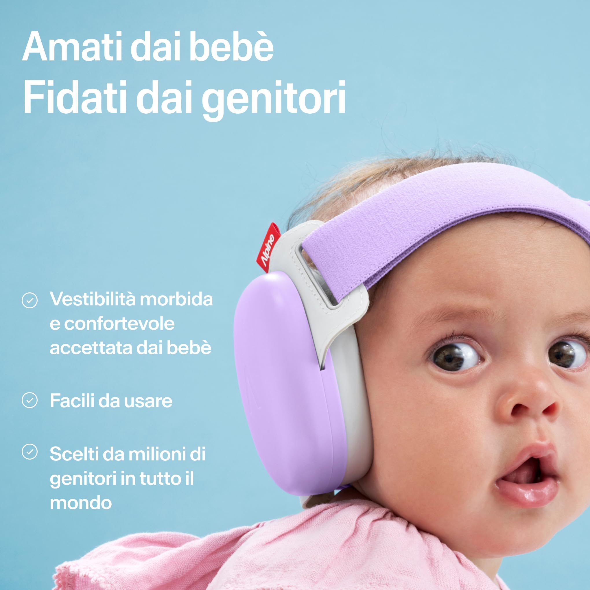 Alpine Muffy Baby Comfort, Paraorecchie Migliorati per Neonati e Bambini, Certificato CE, Vestibilità Sicura E Confortevole, Protezione dell'udito Regolabile Fino A 48 Mesi, Attenuazione 24 dB, Viola