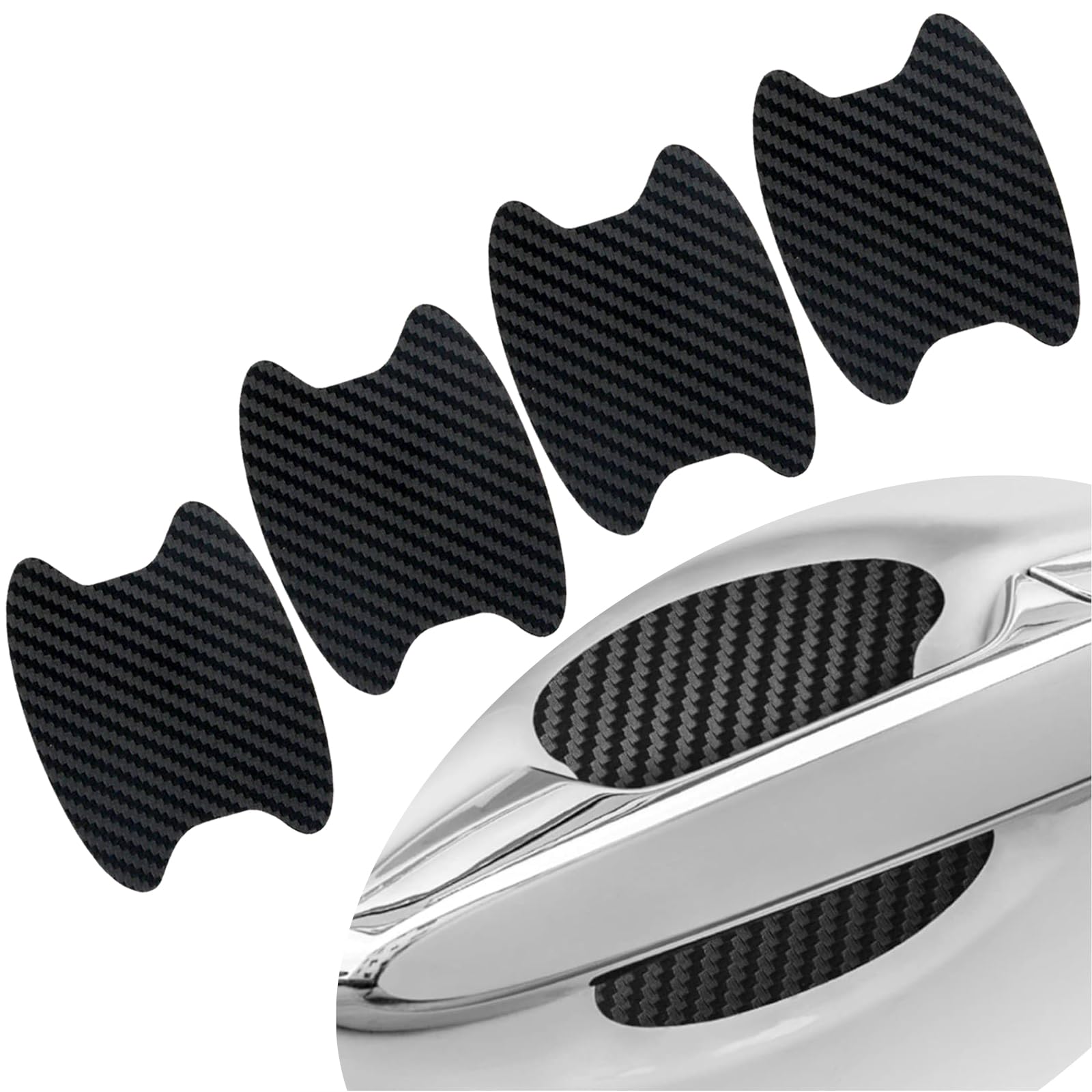 4 PCS Car Door Handle Sticker, 3.38" x 2.67" Carbon Fiber Anti-Scratches Non-Marking Auto Door Handle Protective Film, Door Edge Protection Accessories, Suitable for Most Car Models (Black)