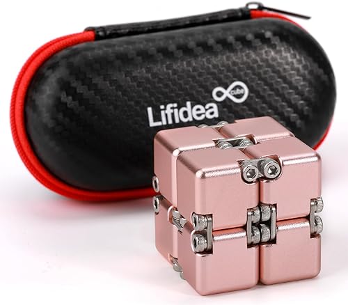 Cubo de aleación de aluminio Lifidea Cubo Infinito de metal Cubo Fidget (5 colores) Juguete de escritorio y de mano con bonito estuche Cubo mágico