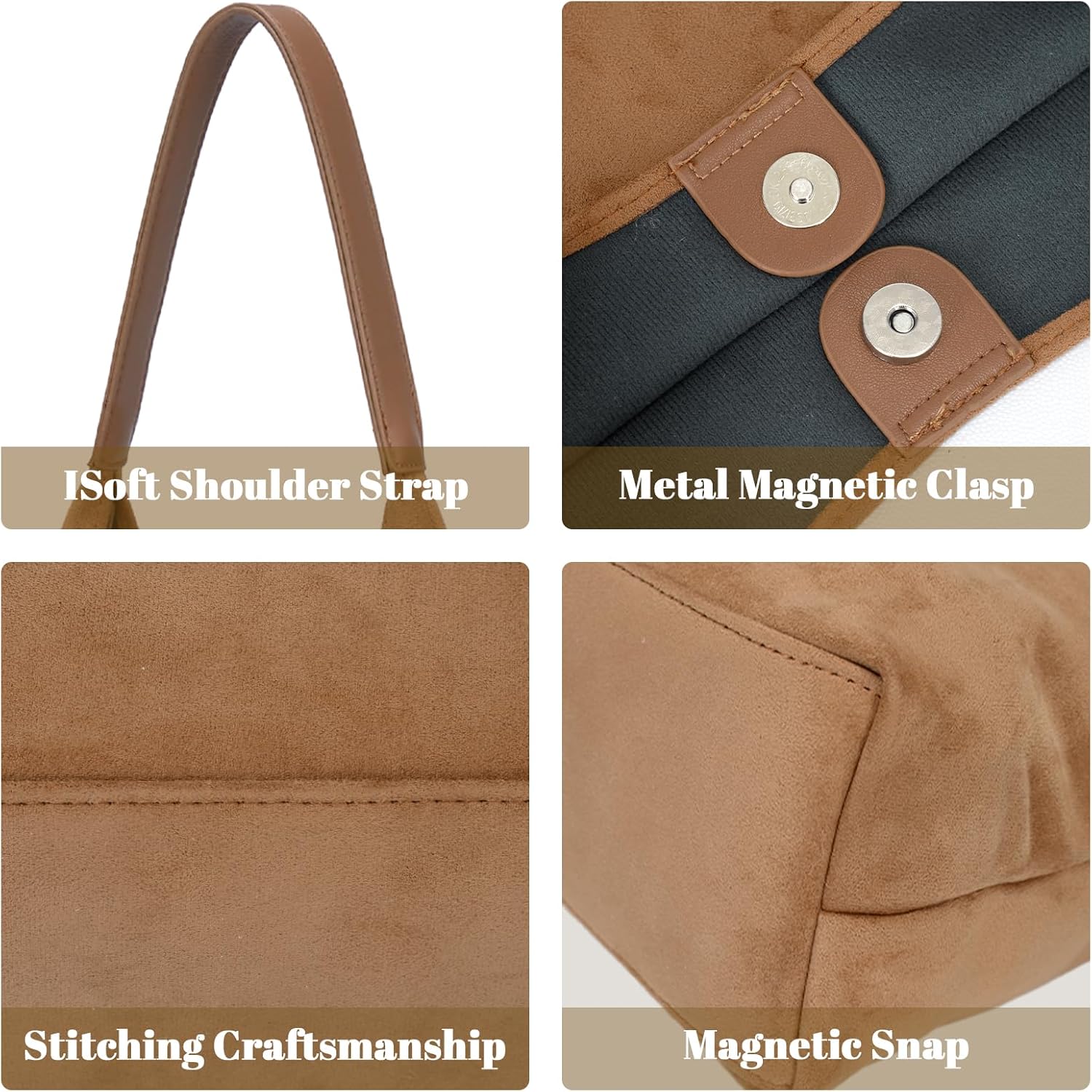 Suede Hobo Bags for Women Stylish Slouchy Shoulder Bag Soft Leather Purse Tote Handbag for Travel & Office - Image 5