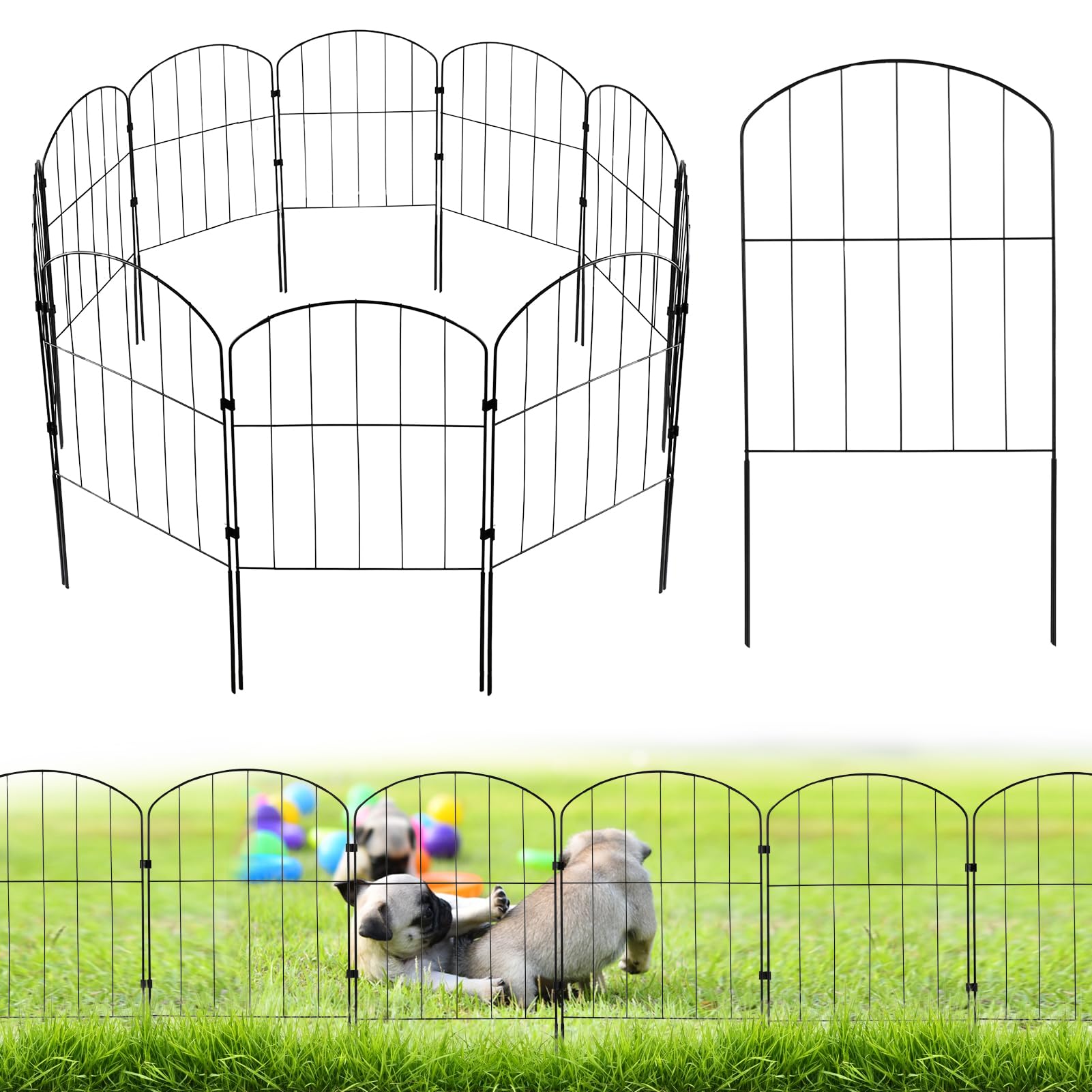 10 Stück Gartenzaun,60 m (H) x 3,3m (L) Metall Zaunelementen Gartenzäune Dekorative,Metallbordüre für den Garten, Klappzaun, Landschaftszaun für Blumenbeet, Bäume, Tierbarriere